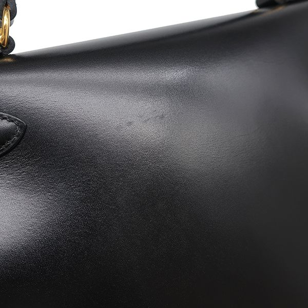 Hermes 2-Way Bag Kelly 28 Outer Stitch Box Calf Black Gold Hardware Black