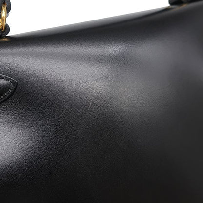 Hermes 2-Way Bag Kelly 28 Outer Stitch Box Calf Black Gold Hardware Black