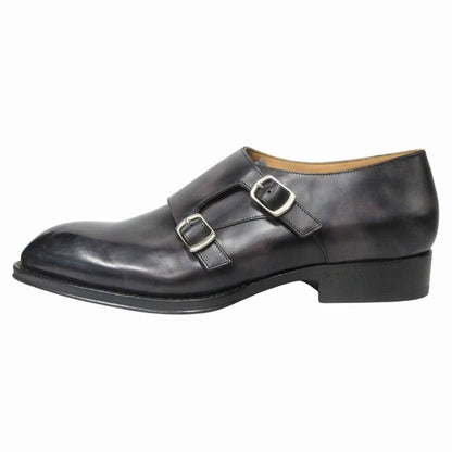 Louis Vuitton Double Monk Strap Dress Business Shoes Leather Silver Black