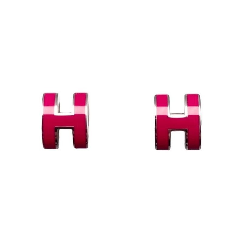 Hermes Earrings Pop Ash Mini H Pink Silver Hardware Boucles D'oreilles