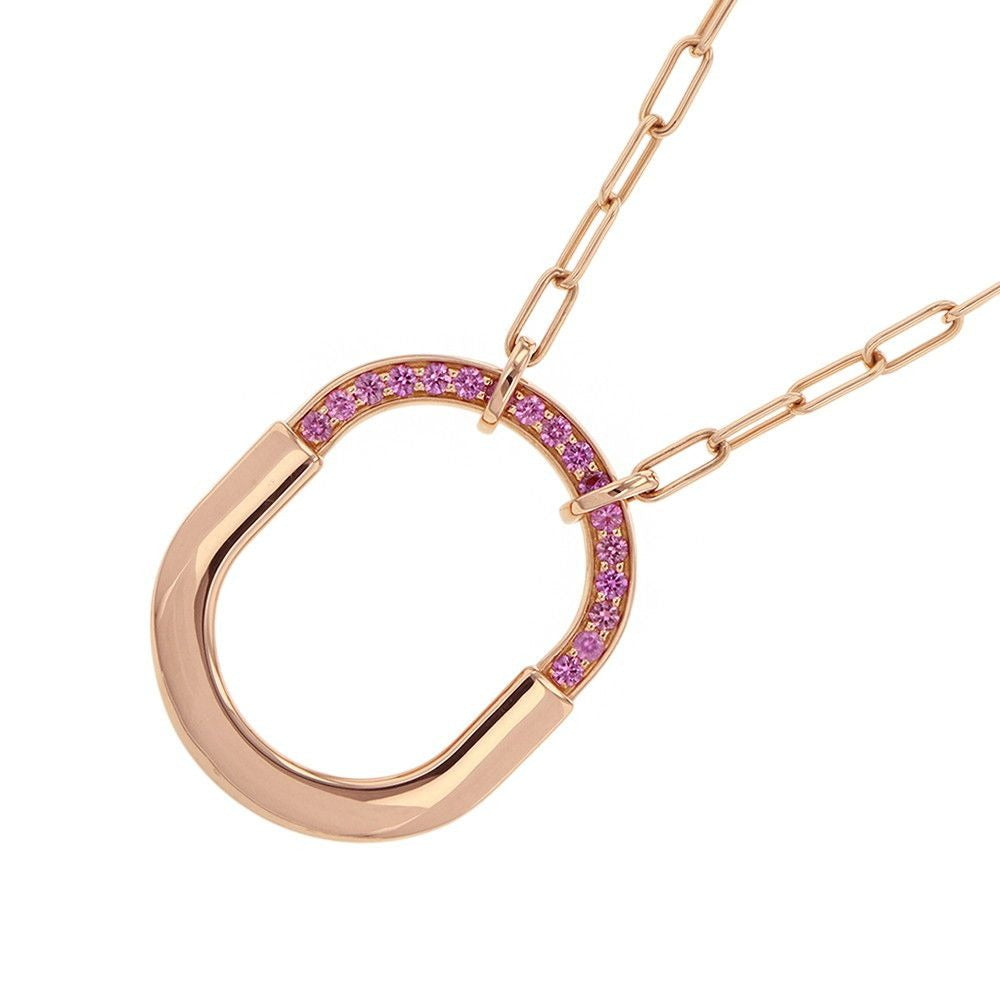 Tiffany & Co. Necklace Lock Pendant Pink Saffiano