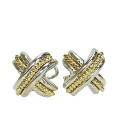 Tiffany & Co Earrings Signature Silver 925 18K Yellow Gold 8.6 g