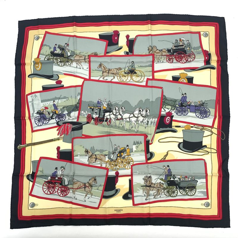 Hermes Carre 90 Rare Item Hugo Grygkar Design Attelages Mail Coach Black And