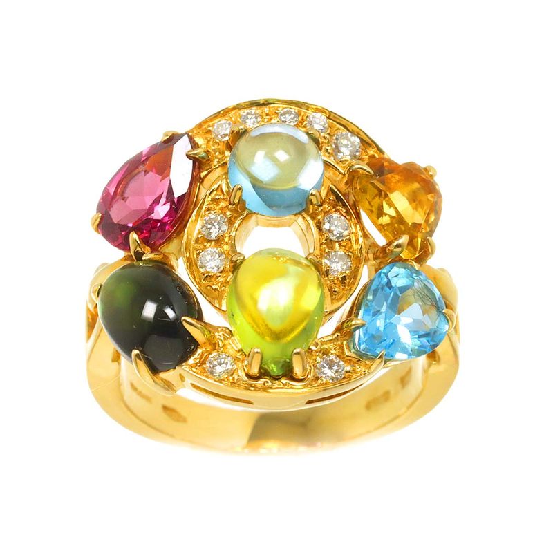 Bulgari Bvlgari Astorale Shield Design No 10 Ring Blue Topaz Diamond Multi-stone