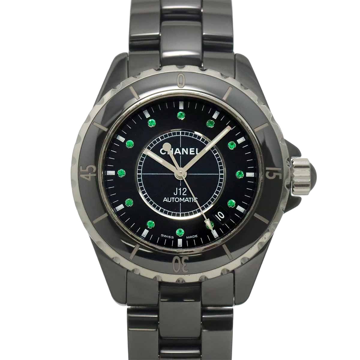 Chanel Watch Emerald Date Black Ceramic Automatic Winding