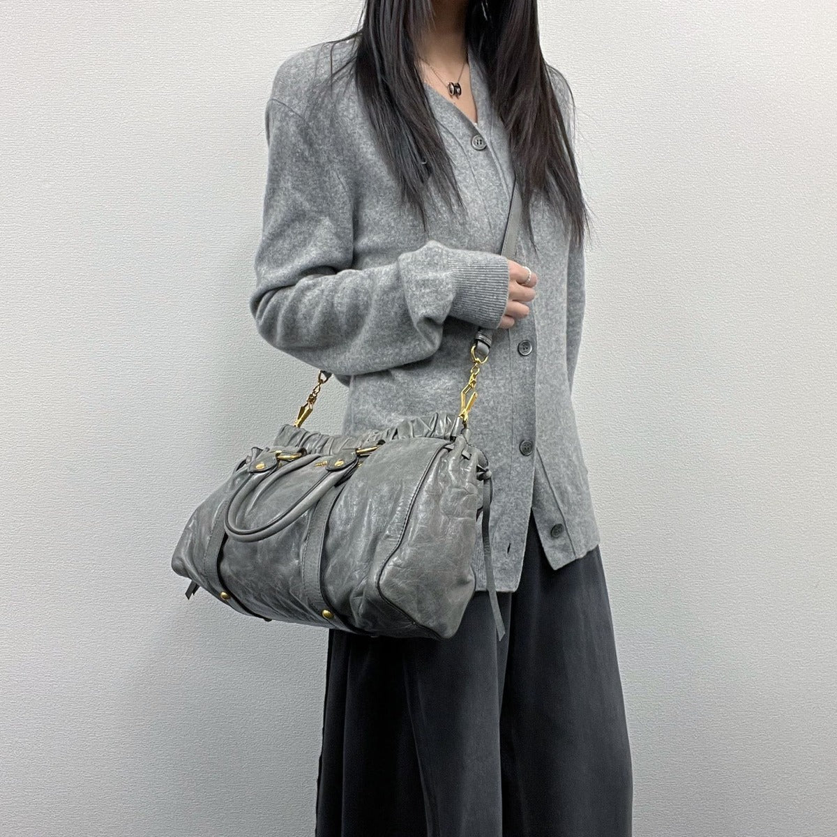 Miu Miu Shoulder Bag Gray Leather Vintage