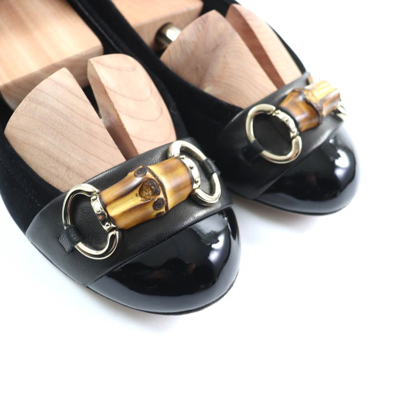 Gucci 270311 Bamboo Bit Suede Leather Pumps Flat Shoes Black 35 With Box Made