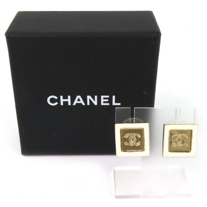 Chanel CC Logo Square Earrings Gold White Box Recommended — view 2