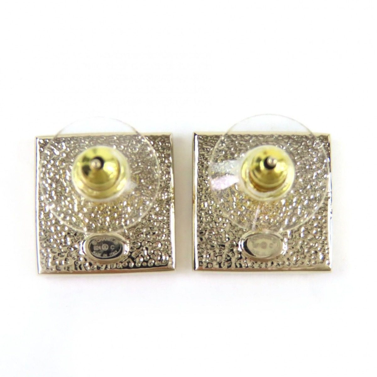 Chanel CC Logo Square Earrings Gold White Box Recommended — view 4