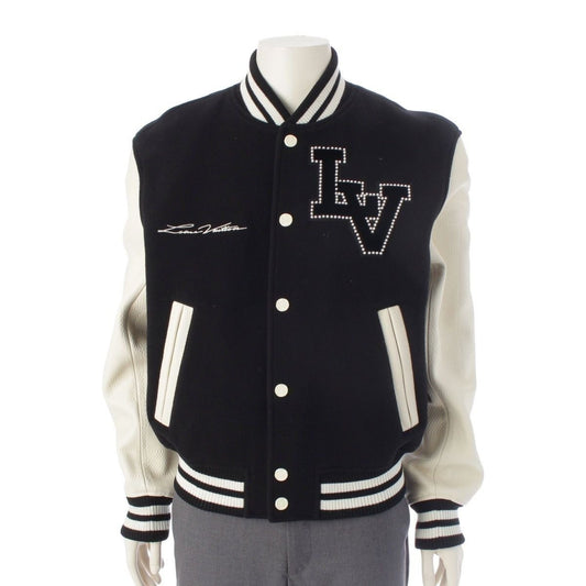 Louis Vuitton Wool Arm Leather Logo Patch Stadium Jean Jacket Bqv Black White 52