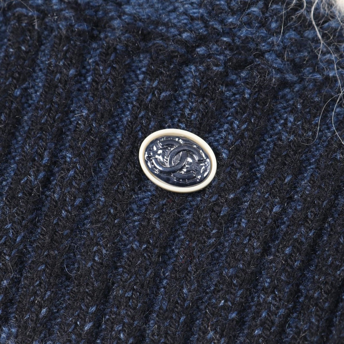 Chanel Knit Top CC Logo Button Cashmere Wool Blue Navy. White — view 7