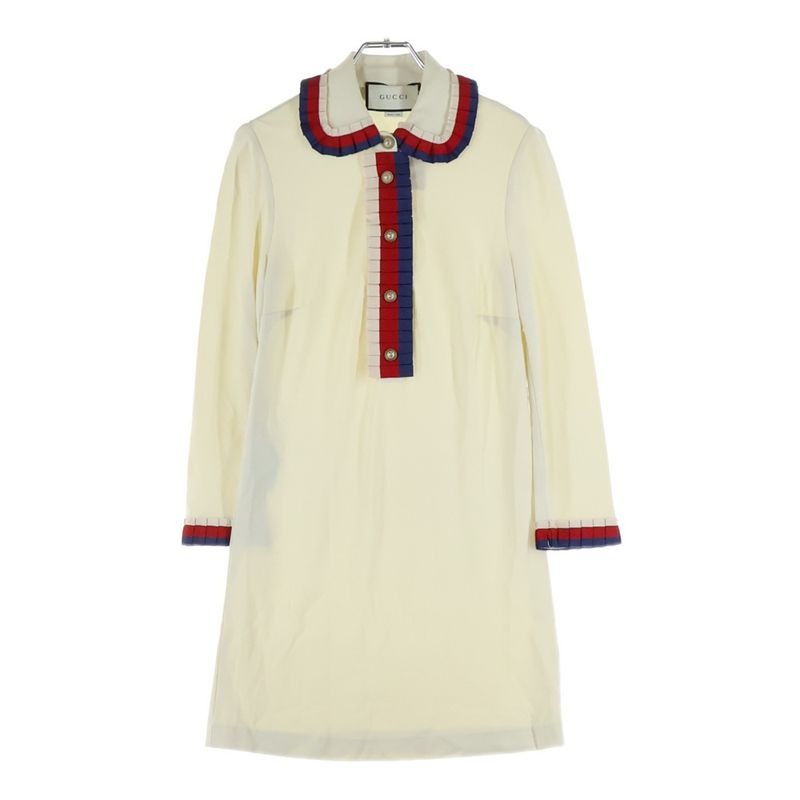 Gucci Ribbon One Peace Ruffle Dress Ivory Women X5 L50