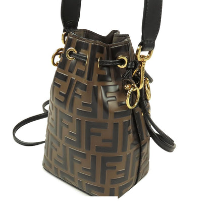 Fendi Montresor Brown Dark Calfskin Polyester Zucca Pattern Drawstring 2-Way — view 2