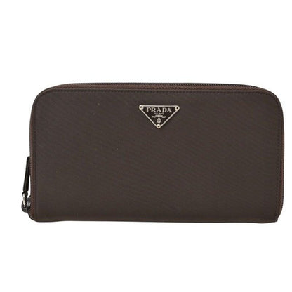 Prada Wallet Zip Around Tessuto Dark Brown