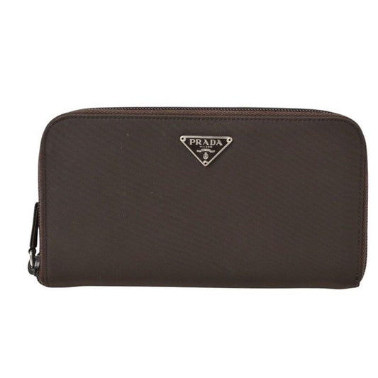 Prada Wallet Zip Around Tessuto Dark Brown