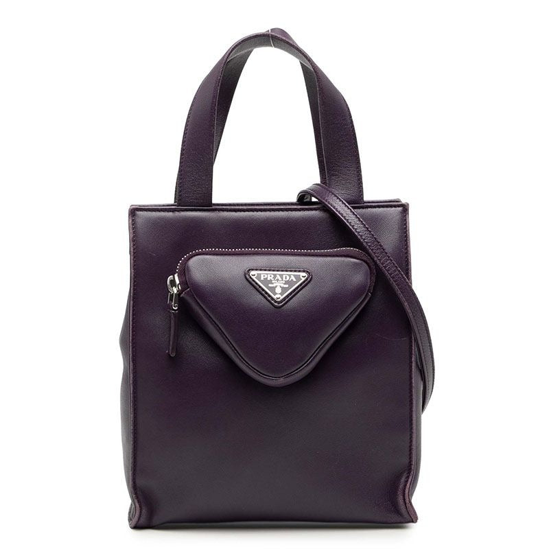 Prada Triangle Logo Plate Tote Shoulder Bag 2-Way 1 Bg418 Purple Leather