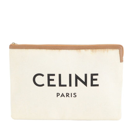 Celine Leather Canvas Clutch Pouch Business Rem