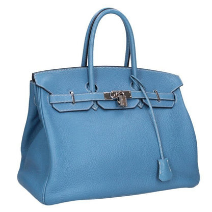 Hermes Birkin 35 Taurillon Clemence Blue Jean Handbag