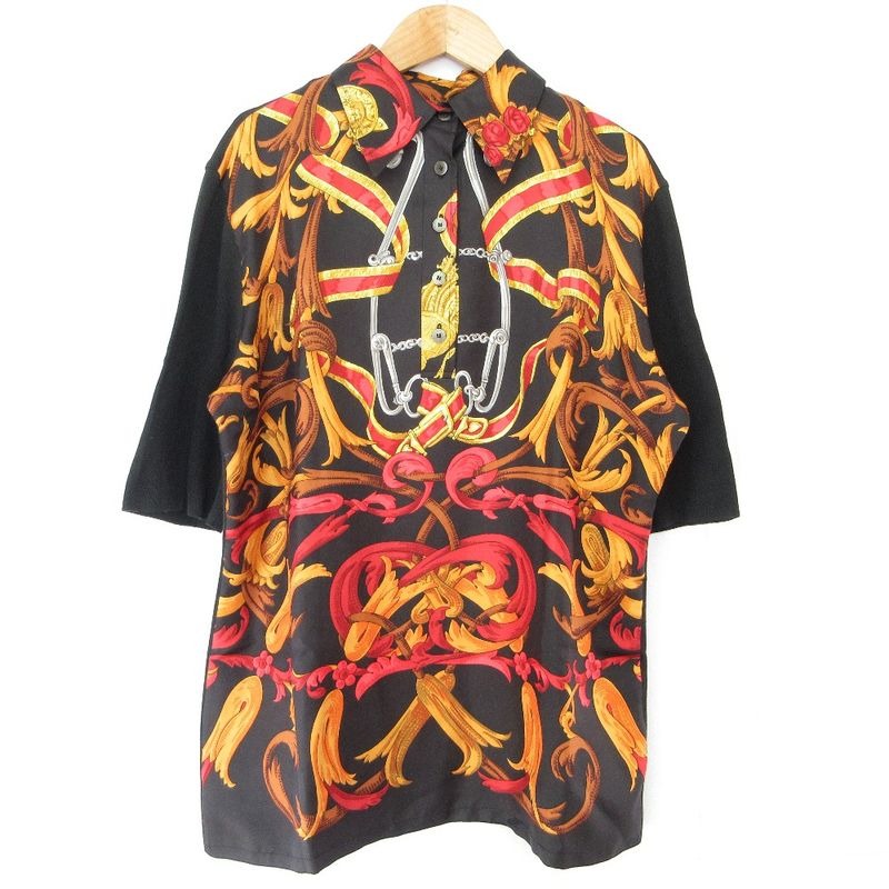 Hermes Twill Raine Silk Knit Short Sleeve Polo Shirt Blouse M Size