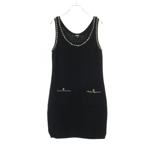 Chanel Dress Coco Mark Chain Trim Black Other Knit