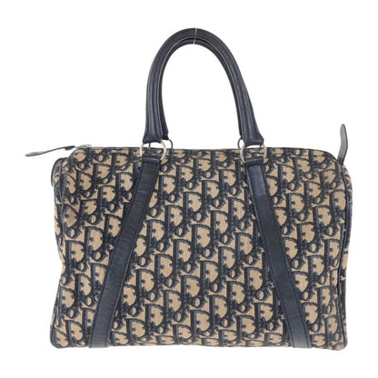 DIOR Vintage Trotter Navy Beige Silver Hardware Canvas/leather Handbag Boston