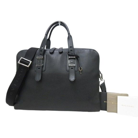 Bvlgari Briefcase Bvckle Business Bag Black Leather Men