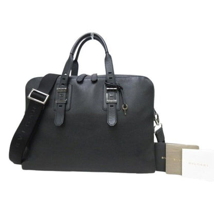 Bvlgari Briefcase Bvckle Business Bag Black Leather Men