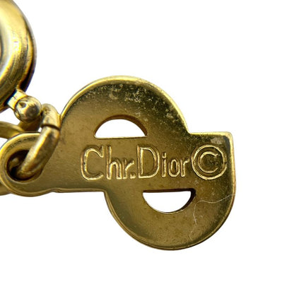 Christian DIOR Necklace Metal Rhinestone V Gold Plated Gold