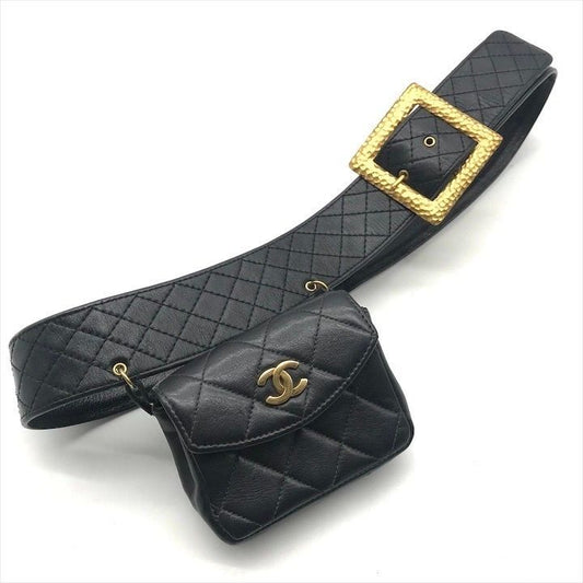 Chanel CC Logo Push Lock Mini Quilted Waist Pouch Black
