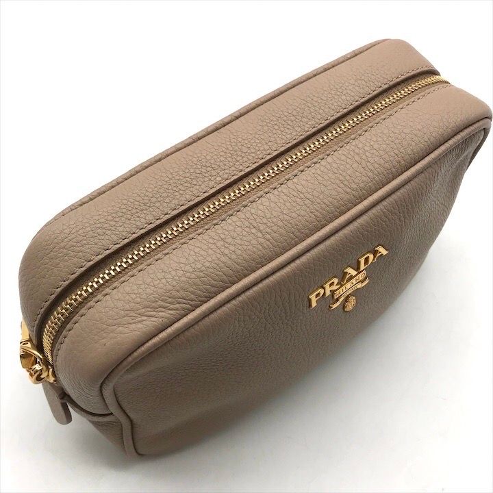 Prada Leather Pouch Gold Pink Beige Case