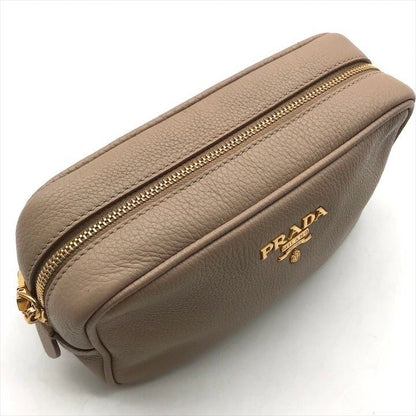 Prada Leather Pouch Gold Pink Beige Case