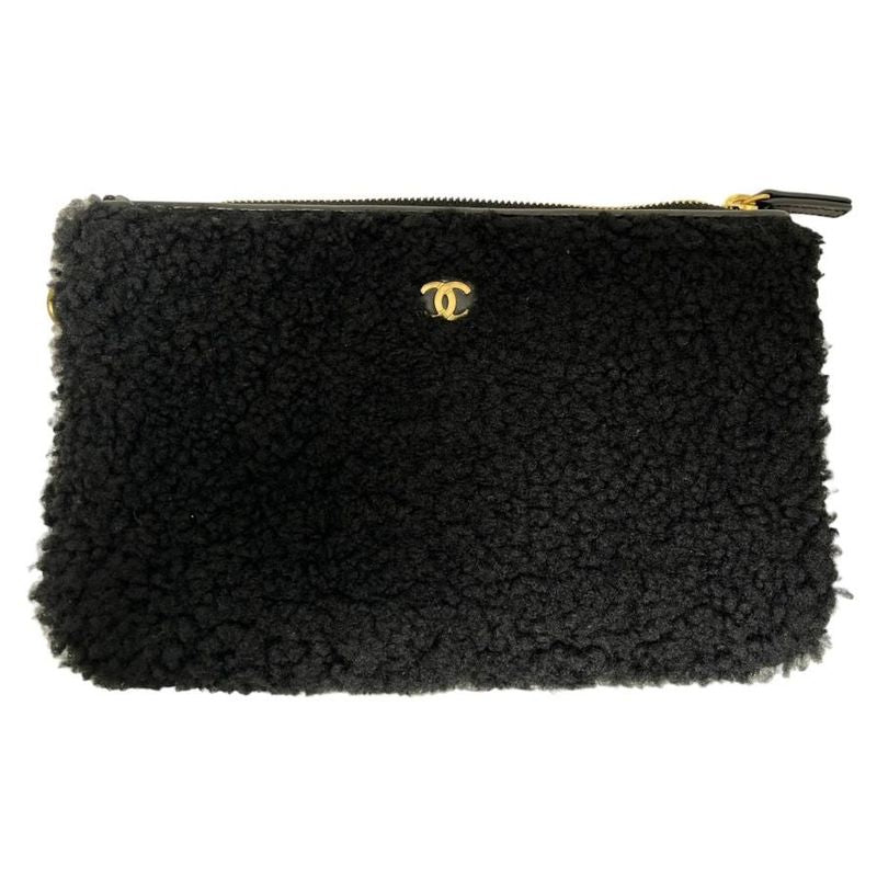 Chanel 22 Small Handbag Chain Bag Shearling Aged Lambskin Black Gold Hardware