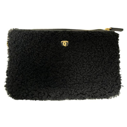 Chanel 22 Small Handbag Chain Bag Shearling Aged Lambskin Black Gold Hardware