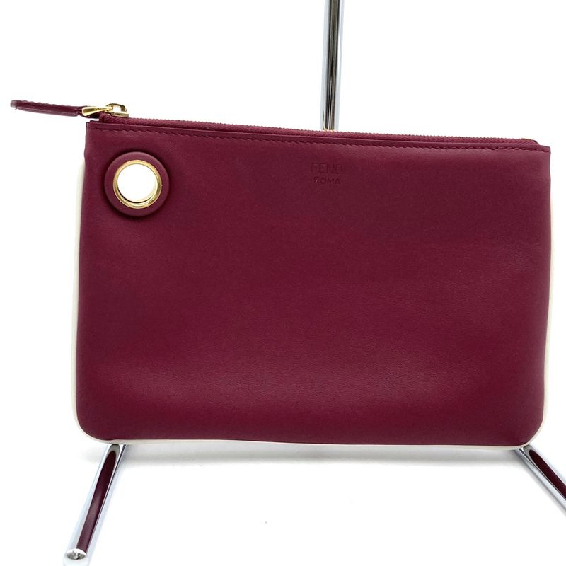 Fendi Triplet 8bs001a1fs Triplet Pouch Leather Clutch Bag Flower White/red/brown