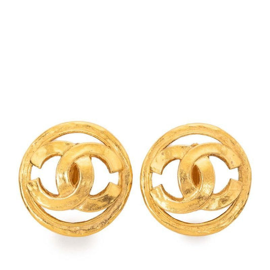 Chanel CC Logo Round Earrings Vintage Gold Plated
