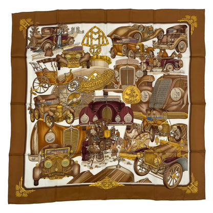 Hermes Scarf Silk Carre 90 L'elegance Et le Confort en Automobile Comfort Brown