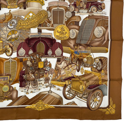 Hermes Scarf Silk Carre 90 L'elegance Et le Confort en Automobile Comfort Brown — view 5