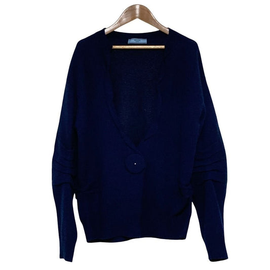 Prada Wool Cashmere V-neck Sweater 38 Navy