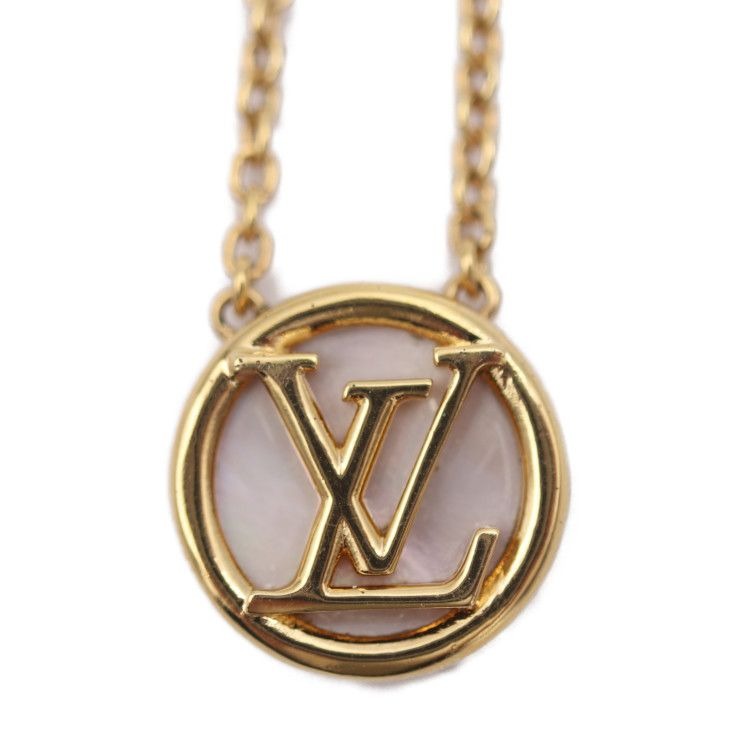 Louis Vuitton Collier L TO V Necklace Metal Mother-of-pearl Gold Circle