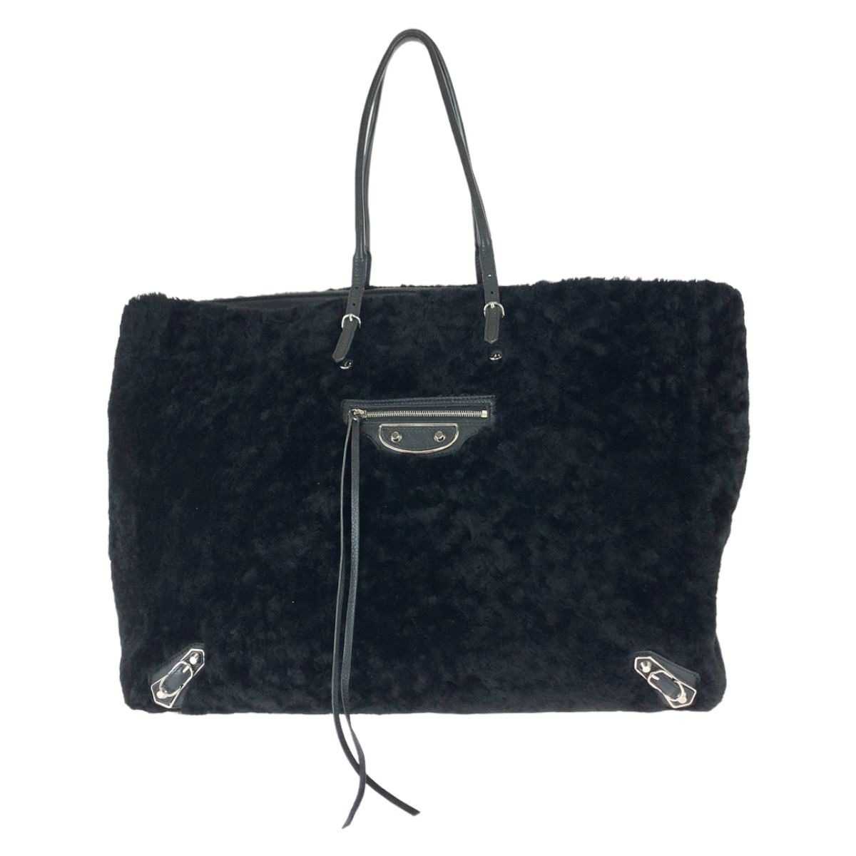 Balenciaga Paper Black Silver Mouton Leather Tote