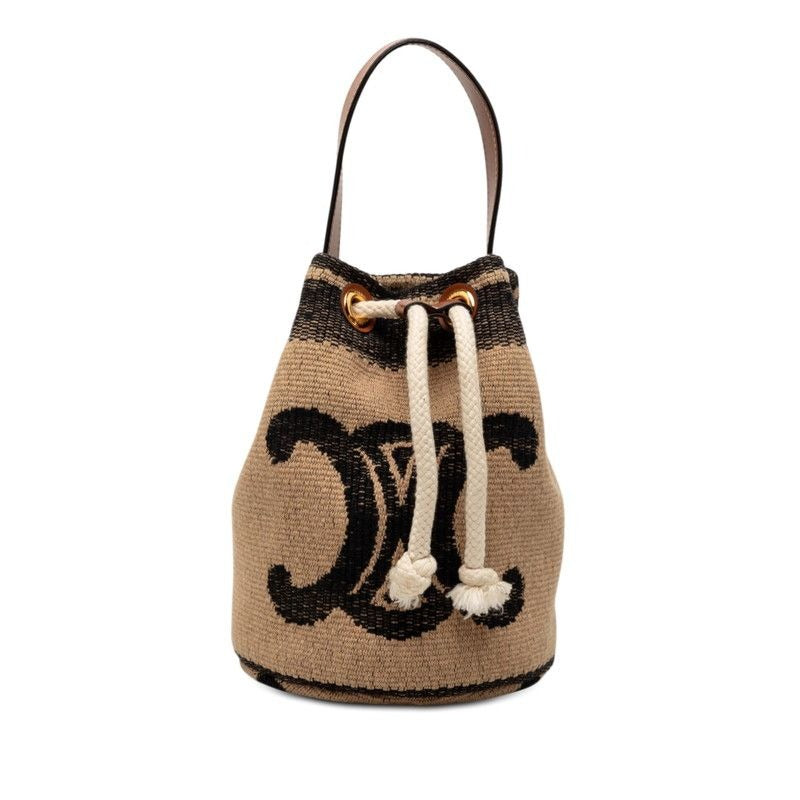 Celine Triomphe Teen Handbag Drawstring Beige Black Brown Canvas Leather