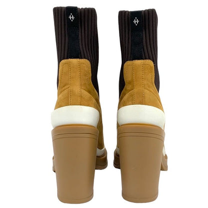 Hermes Boots Short Boots Sock Boots Shoes Suede Fabric Bicolor Camel Brown