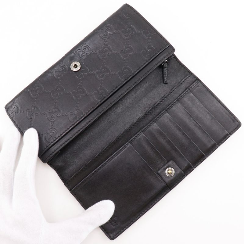 Gucci GG 146229 Striped Leather Black Unisex Long Wallet