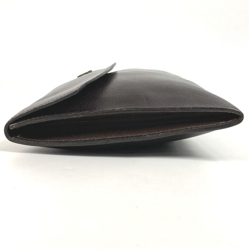 Hermes Clutch Bag Logo Leather Brown