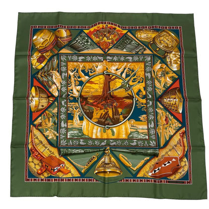 Hermes Scarf Carre 90 Au Son Du Tam To The Sound Of Tam Silk Green With Box