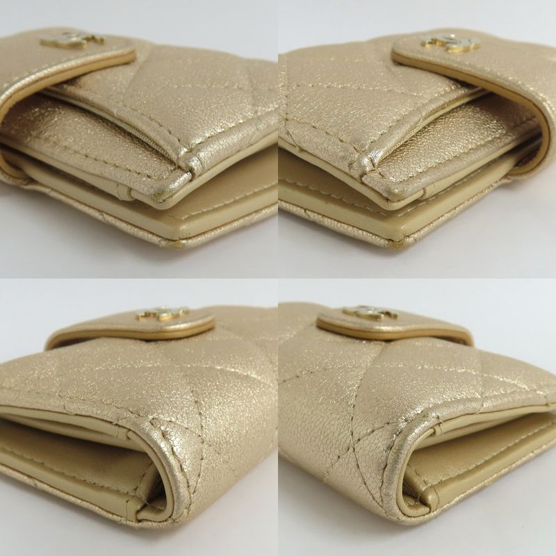 Chanel Classic Small Wallet Ap1991 Matelasse Card Bifold Gold Mini