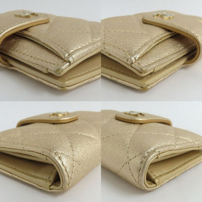 Chanel Classic Small Wallet Ap1991 Matelasse Card Bifold Gold Mini