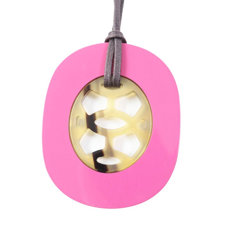 Hermes Lift GM Buffalo Horn Lacquer Leather Necklace/pendant Pink With Box And