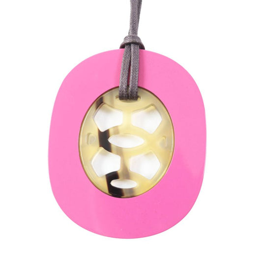 Hermes Lift GM Buffalo Horn Lacquer Leather Necklace/pendant Pink With Box And