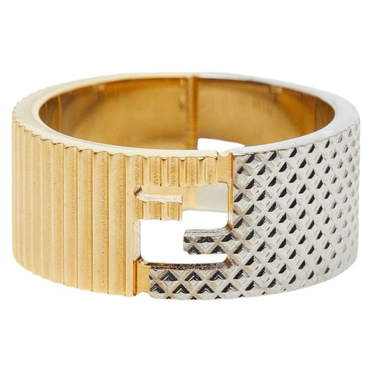 Fendi FF Logo Ring M Gold Silver Plated Metal